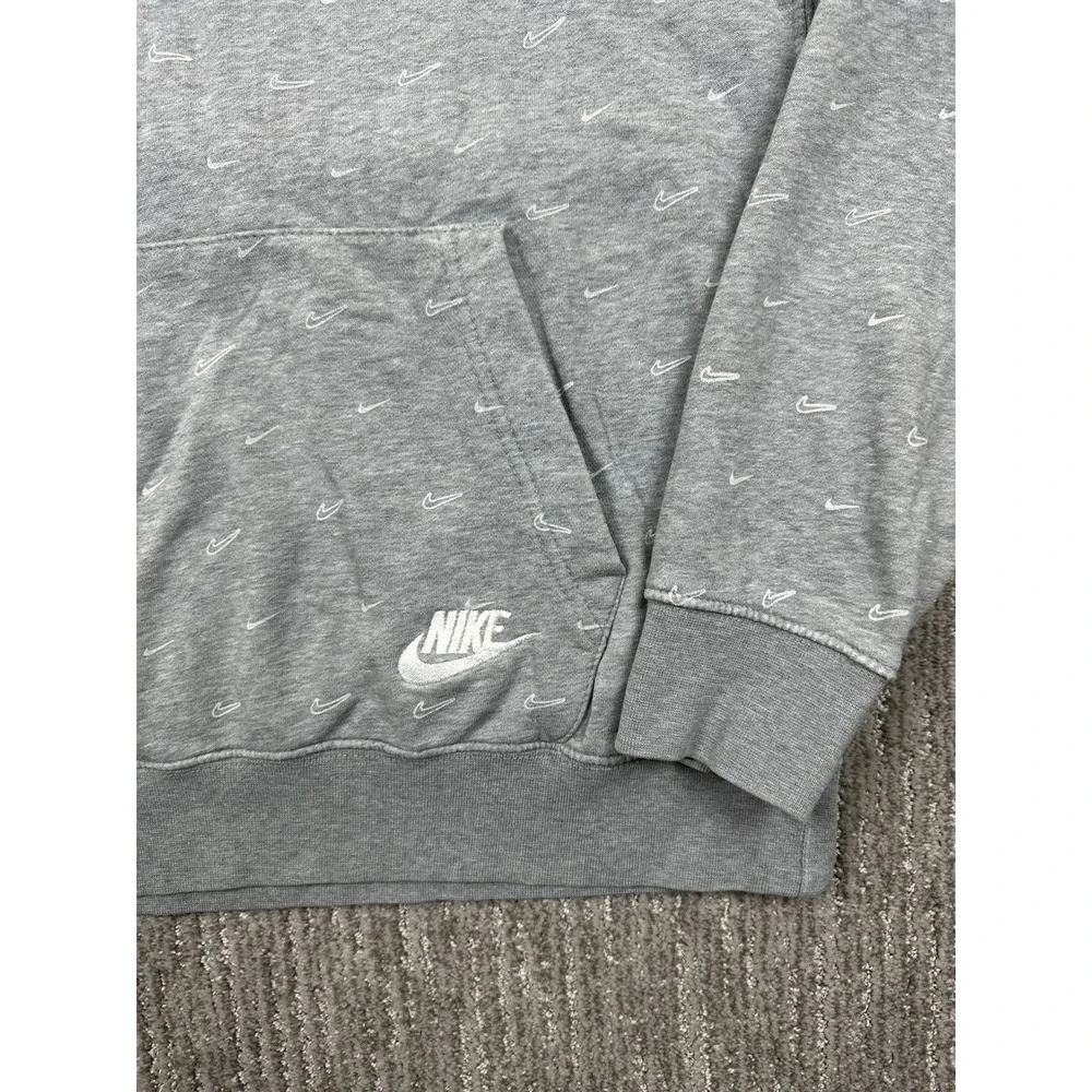 Nike Hoodie Mens Large Gray AOP Swoosh Drawstring Pullover Hooded Sweatshirt
